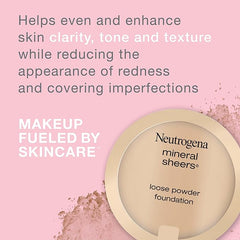Neutrogena Mineral Sheers Loose Powder Makeup Foundation, Lightweight Face Makeup, Sheer to Medium Buildable Coverage, Sensitive Skin Foundation with Vitamins A, C, & E, Classical Ivory 10, .19 oz